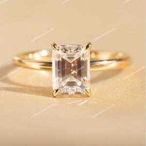 2 Karat Smaragdschliff Moissanite Ring, Solitär Moissanite Ring, Hochzeit Vorschlag Ring für Sie, Solid Gold Solitär Ring