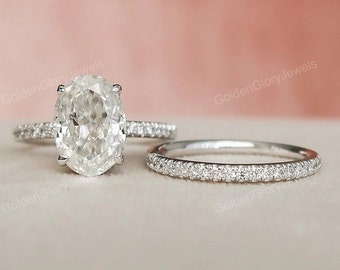 2.5CT Oval Cut Moissanite Halo Bridal Engagement Ring Set, Moissanite Wedding Set, Vintage Bridal Set, Art Deco Bands, 14k/18k Gold Ring
