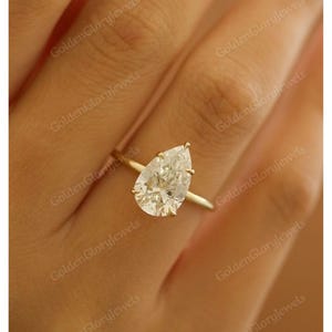 3 Ct Pear Cut Moissanite Engagement Ring, Moissanite Wedding Ring, Pear Moissanite Ring, Promise Ring For Her, 14k White/Yellow Gold