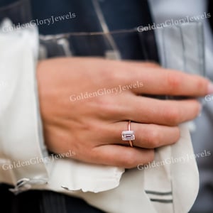 2 Ct Moissanite Smaragdschliff Verlobungsring, Solitär Smaragdschliff Moissanite Ehering, Jubiläumsring für sie, Rosegold Ehering