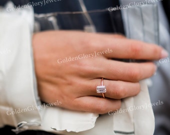Anello di fidanzamento con moissanite taglio smeraldo da 2 ct, anello di nozze con moissanite taglio smeraldo solitario, anello di anniversario per lei, anello di nozze in oro rosa
