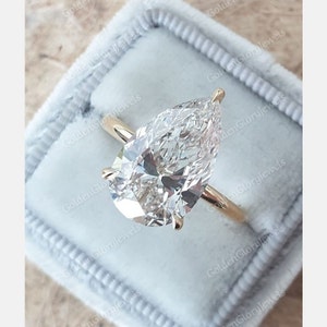 3.5ct Pear cut Moissanite Ring, Engagement Ring, 14k Yellow Gold Ring, Solitaire Ring, Anniversary Gift For Her, Promise Ring, Bridal Ring