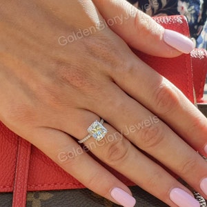3ct Radiant Cut Moissanite Engagement Ring, Radiant Cut Ring With Halo Moissanite Ring, Art Deco Ring, Anniversary Gift | Vintage Ring image 5