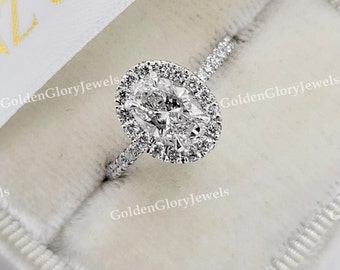 1 CT Oval Halo Moissanite Engagement Ring, Halo Ring, Oval Cut Moissanite Ring - Promise Ring - Wedding Ring - 14K White Gold Ring For Women