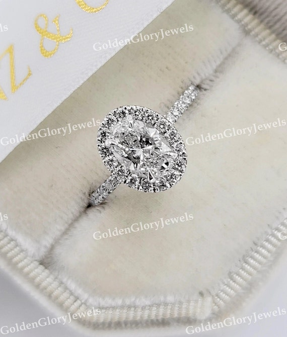 1 CT Oval Halo Moissanite Engagement Ring, Halo Ring, Oval Cut Moissanite Ring - Promise Ring - Wedding Ring - 14K White Gold Ring For Women