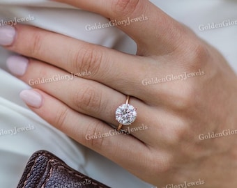 Anello di fidanzamento con moissanite rotonda da 3,5 ct, anello con moissanite taglio rotondo, anello di promessa in oro massiccio, anello nuziale solitario rotondo, anello a 4 punte