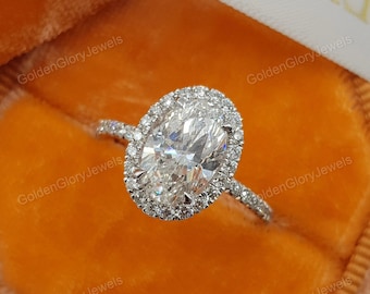 2 CT Oval Halo Moissanite Engagement Ring, Halo Ring, Oval Cut Moissanite Ring - Promise Ring - Wedding Ring - 14K White Gold Ring For Women