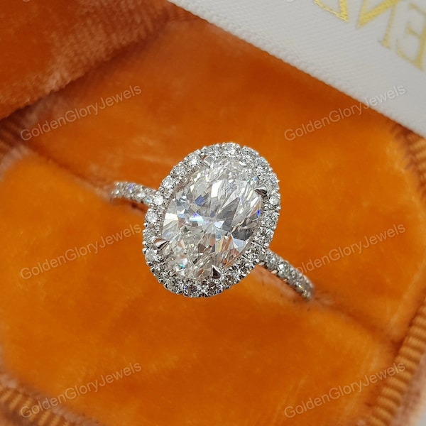 2 CT Oval Halo Moissanite Engagement Ring, Halo Ring, Oval Cut Moissanite Ring - Promise Ring - Wedding Ring - 14K White Gold Ring For Women