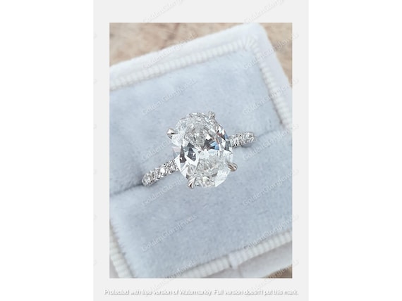 2.5 Ct Oval Cut Moissanite Ring, Moissanite Oval Engagement Ring, Moissanite Hidden Halo Wedding Proposal Ring
