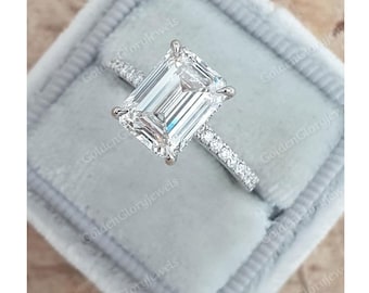 3 ct Emerald Cut Moissanite Engagement Ring, Emerald Moissanite Ring, Wedding Ring Anniversary Ring, Cathedral Shank