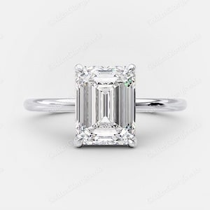 2.7ct Emerald Cut Moissanite Engagement Ring, Moissanite Emerald Solitaire Ring, 14k Solid Gold Ring, Anniversary Gift Ring, Bridal Ring