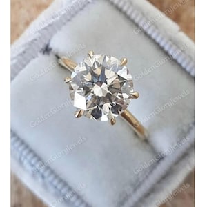3ct Round Cut Moissanite Engagement Ring, Round Solitaire Moissanite Ring, 14k Solid Gold Ring, Anniversary Gift Ring, Bridal Ring, 6 Prongs