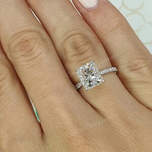 3ct Radiant Cut Moissanite Engagement Ring, Radiant Cut Ring With Halo Moissanite Ring, Art Deco Ring, Anniversary Gift | Vintage Ring image 4