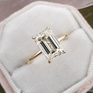 3.8 CT Hidden Halo Solitaire Ring, Emerald cut Moissanite Engagement Ring, Emerald Cut Ring, Yellow Gold Ring, Anniversary Gift For Her
