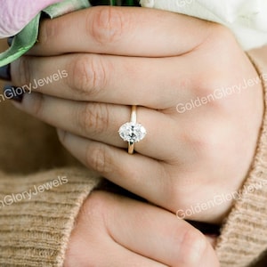 1.5CT Oval Cut Moissanite Ring, Oval Engagement Ring, Wedding Proposal Ring, Anniversary Ring, 14K Yellow Gold Ring, 6 Prong Oval Ring