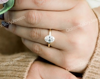 1.5CT Oval Cut Moissanite Ring, Oval Engagement Ring, Wedding Proposal Ring, Anniversary Ring, 14K Yellow Gold Ring, 6 Prong Oval Ring