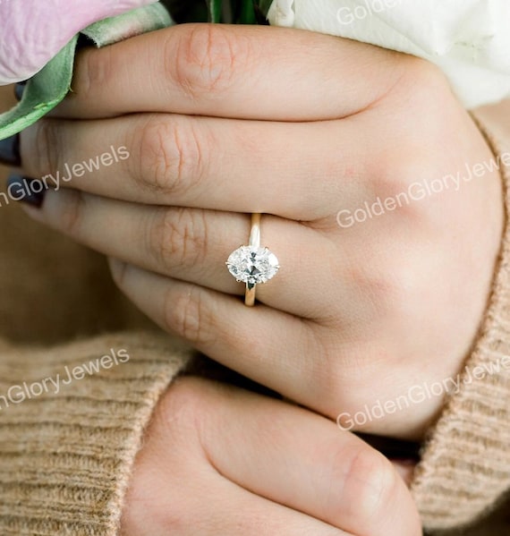 1.5CT Oval Cut Moissanite Ring, Oval Engagement Ring, Wedding Proposal Ring, Anniversary Ring, 14K Yellow Gold Ring, 6 Prong Oval Ring