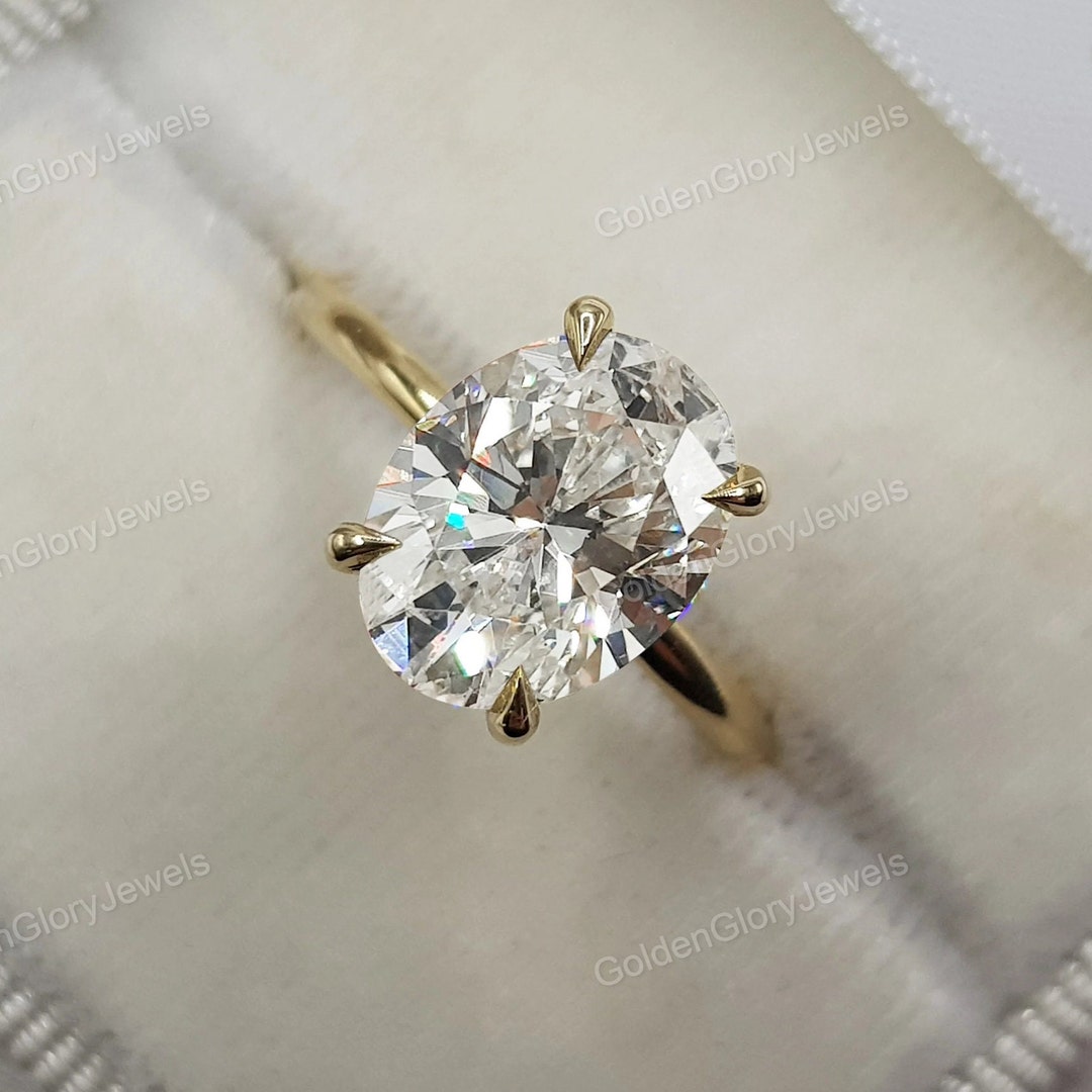 3ct Oval Moissanite Ring, Oval Cut Engagement Ring, 14k Solid Gold ...