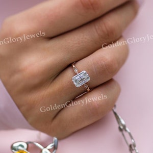 2Ct Emerald Cut Moissanite Engagement Ring, Emerald Moissanite Ring, Emerald Cut Ring, Solitaire Ring, Emerald Cut Ring, Two-tone Ring