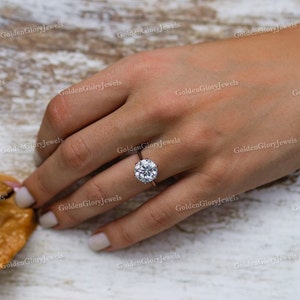 3ct Round Moissanite engagement Ring, Round cut moissanite Engagement Ring, Round Solitaire Bridal Ring, Cathedral 6 Prong Ring