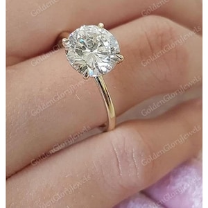 Anillo de moissanita de 3 quilates con 4 puntas clásicas/Anillo de compromiso de moissanita solitario redondo de 3 quilates para mujer/Anillo de oro blanco de 14 quilates