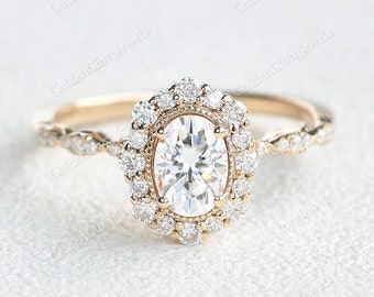1 CT Oval Halo Moissanite Engagement Ring, Halo Ring, Oval Cut Moissanite Ring - Promise Ring - Wedding Ring - 14K White Gold Ring For Women