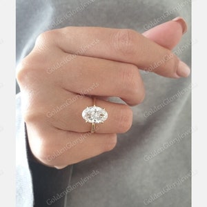 Anillo de compromiso Moissanite de corte ovalado de 3 quilates, anillo de Moissanite ovalado solitario de 3 quilates, anillo de banda delgada de 1,5 mm, anillo ovalado de Moissanite.