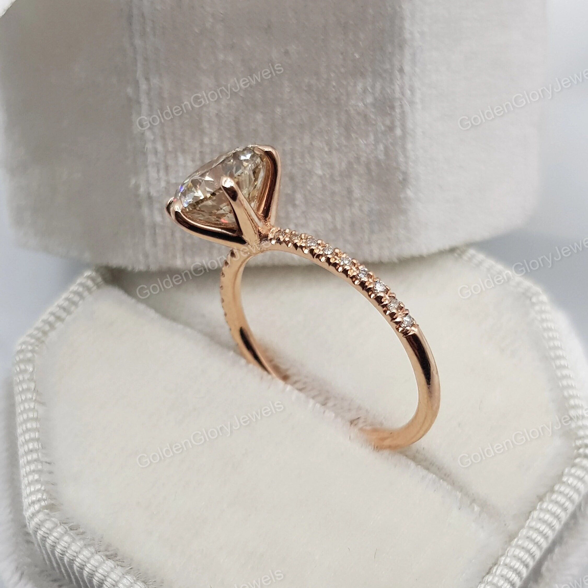 2 Ct Round Cut Moissanite Engagement Ring/14K Rose Gold Ring/Art Deco Ring/Classic Wedding Ring/Vintage Bridal Solitaire Ring