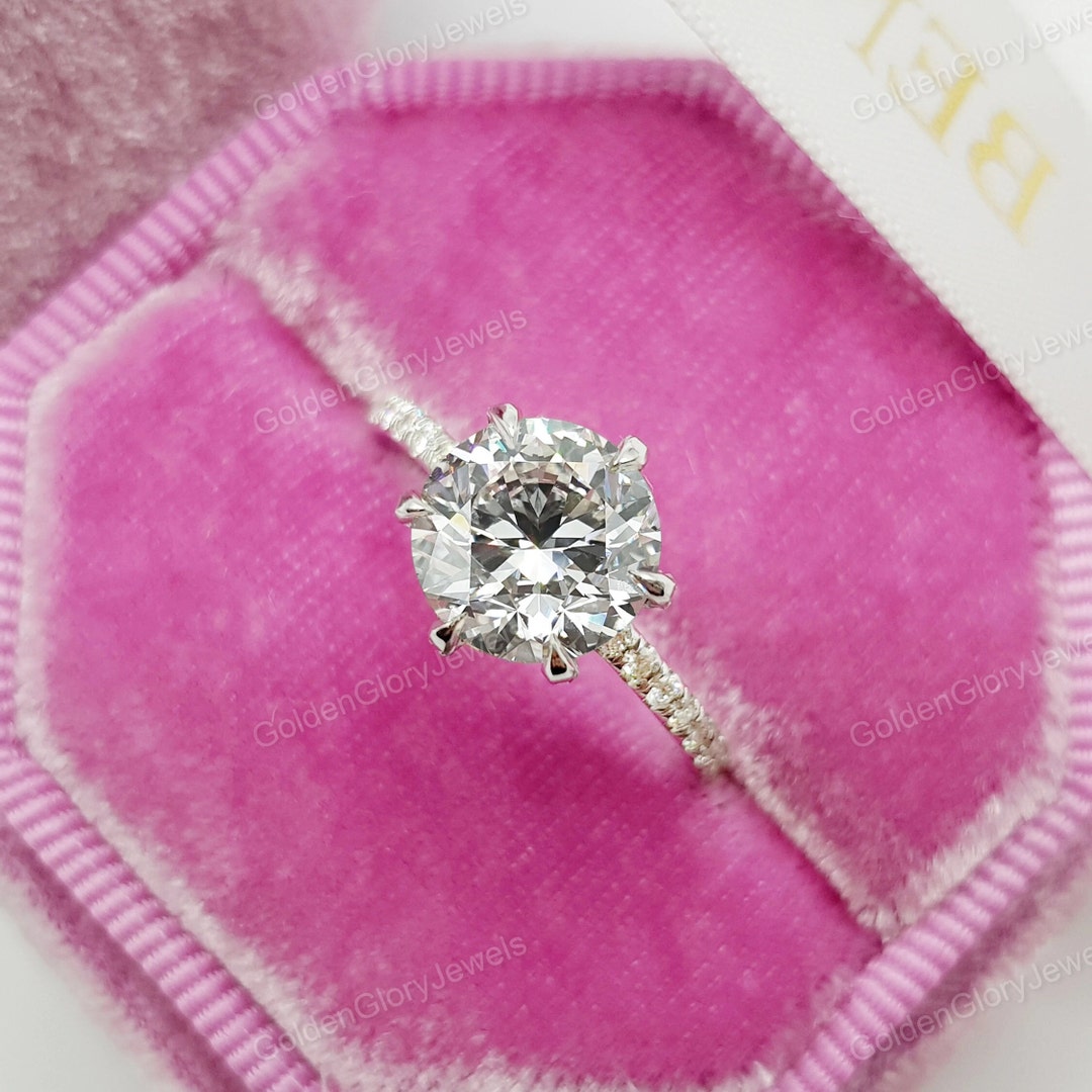 2ct Round Cut Moissanite Engagement Ring, 10/14K White Gold Round ...