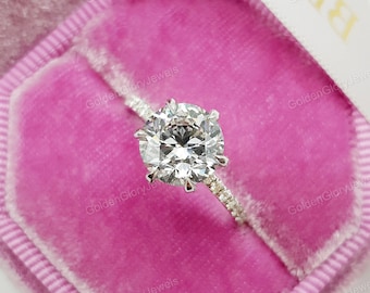 2Ct Round Cut Moissanite Engagement Ring, 10/14K White Gold Round Engagement Ring, 6 Prong Round Ring, Promise Ring, Gift