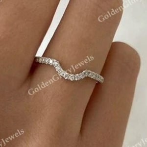 0.3tcw Curved Micro Pave Moissanite Ring Delicate Wedding Band Anniversary Gift for Her Pave Ring Bridesmaid Gift Wedding Band in White Gold