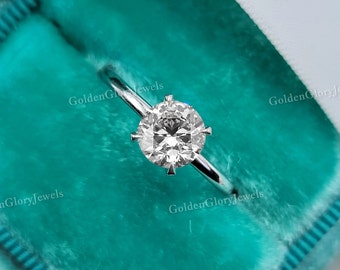1ct Round Moissanite Engagement Ring, Round Solitaire Moissanite Ring, 14k Solid Gold, Anniversary Gift Ring, Bridal Ring, Daily Ring