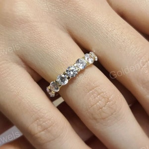 Moissanite Round Anniversary Band For Her, Moissanite 14K Yellow Gold Wedding Band, Full Eternity Wedding Band, Engagement Eternity Band