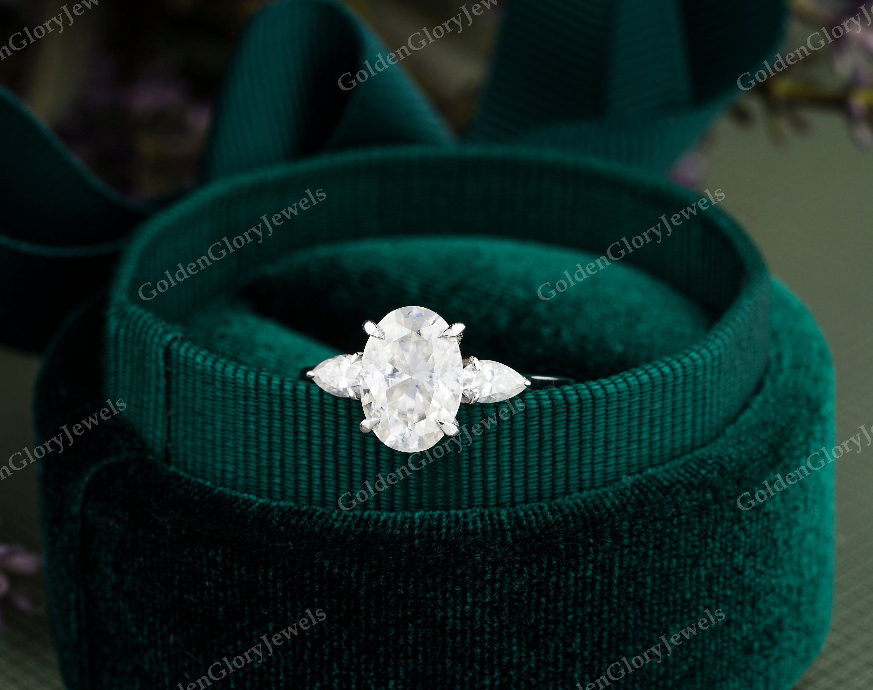 3ct Oval Cut Moissanite Engagement Ring, 14k White Gold Moissanite Ring ...