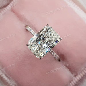5.5Ct Radiant Cut Moissanite Engagement Ring, Elongated Radiant Cut Halo Moissanite Ring | Art Deco Wedding Ring, Vintage Ring