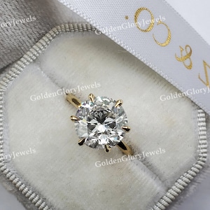 3ct Round Moissanite Ring, Round Engagement Ring, 14k Solid Gold Promise Ring,  Round Solitaire Moissanite Bridal Ring, 6 Prong Ring