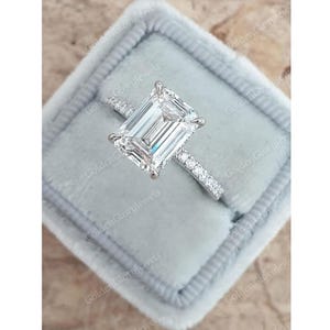 4.2ct Emerald Cut Engagement Rings Hidden Halo Moissanite Engagement Ring, moissanite Emerald cut Ring, Pave Moissanite Gold Ring