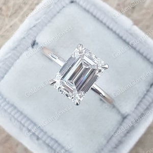 3ct Emerald Cut Moissanite Engagement Ring, Emerald Solitaire Moissanite Ring, 14k Solid Gold Ring, Anniversary Gift Ring, Bridal Ring