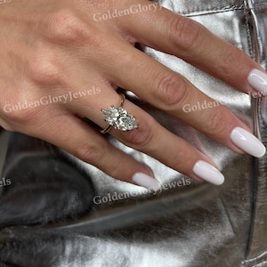 Bague de fiançailles en moissanite taille marquise 4 carats, bague halo caché 6 griffes, solitaire marquise, taille marquise 4 carats, bague de fiançailles solitaire