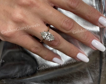 4CT Marquise Cut Moissanite Engagement Ring, 6 Prong Hidden Halo Ring, Marquise Solitaire, 4ct Marquise Cut, Solitaire Engagement Ring