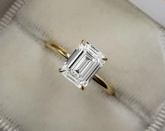 3.5 CT Emerald Cut Moissanite Engagement Ring, Emerald Cut Engagement Ring, Emerald Solitaire, 3.5ct Emerald Cut, Solitaire Engagement Ring