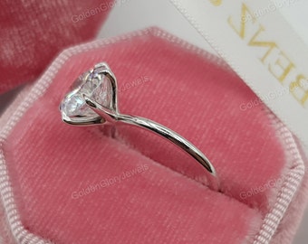 Anello di fidanzamento con moissanite rotonda da 3 carati, anello di fidanzamento con moissanite rotonda, anello di promessa in oro massiccio 14 carati, anello nuziale con moissanite solitaria rotonda