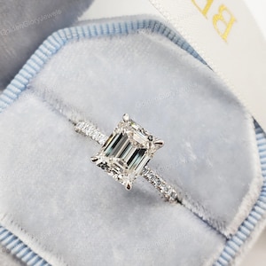 2CT Emerald Cut Moissanite Engagement Ring, Hidden Halo Engagement Ring, Claw Prongs Ring, Anniversary Gift Ring, Bridal Wedding Ring