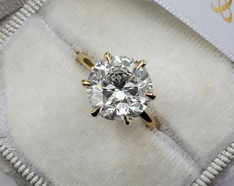 Anillo de moissanita redondo de 3 qt, anillo de compromiso redondo, anillo de promesa de oro sólido de 14 k, anillo nupcial de moissanita de solitario redondo, anillo de 6 puntas