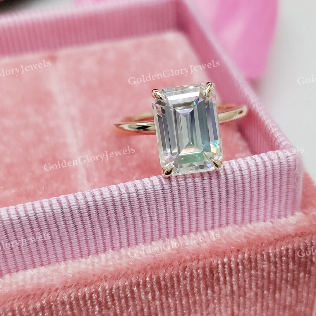 3 CT Emerald Cut Moissanite Engagement Ring, Emerald Cut Engagement