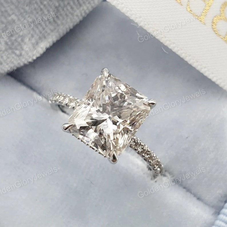 3ct Radiant Cut Moissanite Engagement Ring, Radiant Cut Ring With Halo Moissanite Ring, Art Deco Ring, Anniversary Gift | Vintage Ring image 1