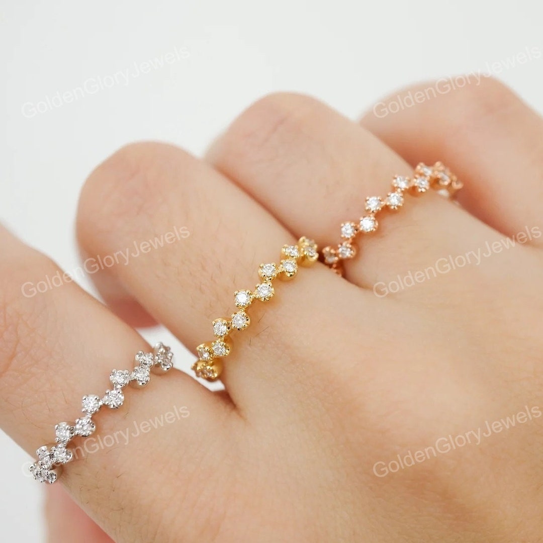 Moissanite Round Band for Her, Round Moissanite 14K Yellow Gold Half ...