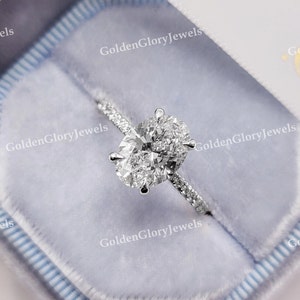 2.5 Ct Oval Cut Moissanite Ring, Moissanite Oval Engagement Ring, Moissanite Hidden Halo Wedding Proposal Ring