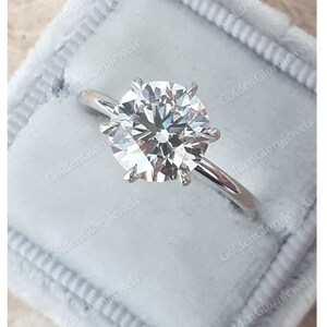 3.5 Ct Round Cut Moissanite Engagement Ring, 3.5CT Moissanite Ring, Moissanite wedding Ring, 6 prong Round Moissanite ring  Hidden halo ring