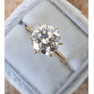 Ready To Ship : 3ct Round Cut Moissanite Engagement Ring, Ring Size 7 3/4 US, 18K White Gold, Bridal Ring, 6 Prongs, Round Solitaire